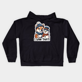 I Saw That meme Shiba inu Snowman Merry Christmas Winter Season Kids Hoodie